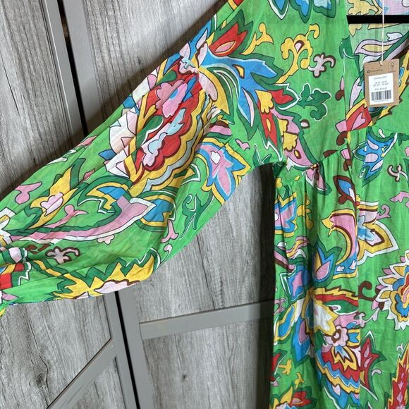 Boden Maxi Dress Green Color Floral Print Long Balloon Sleeves Size 2P NWT - Picture 3 of 8